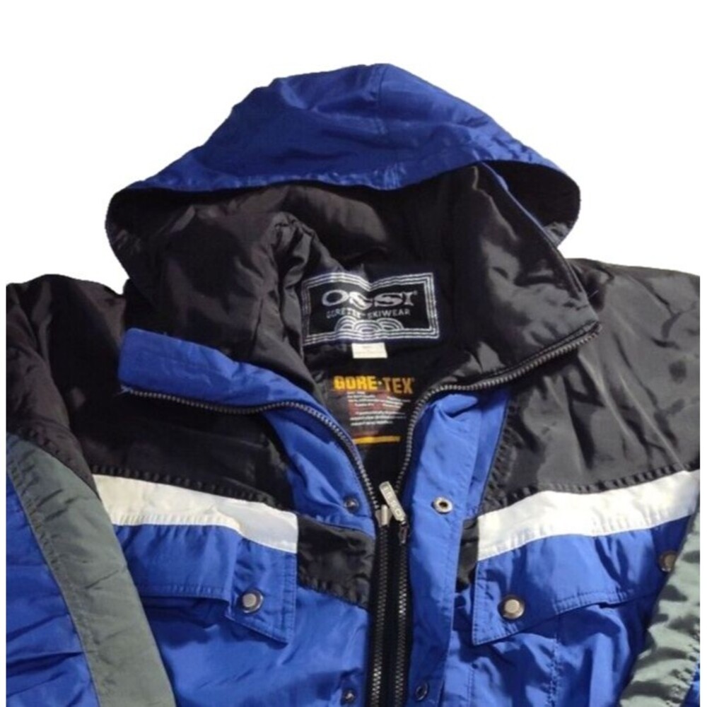Gore Tex Ski Pro Ossi Coat Mens Medium Blue White Black Shell Full Zip  779